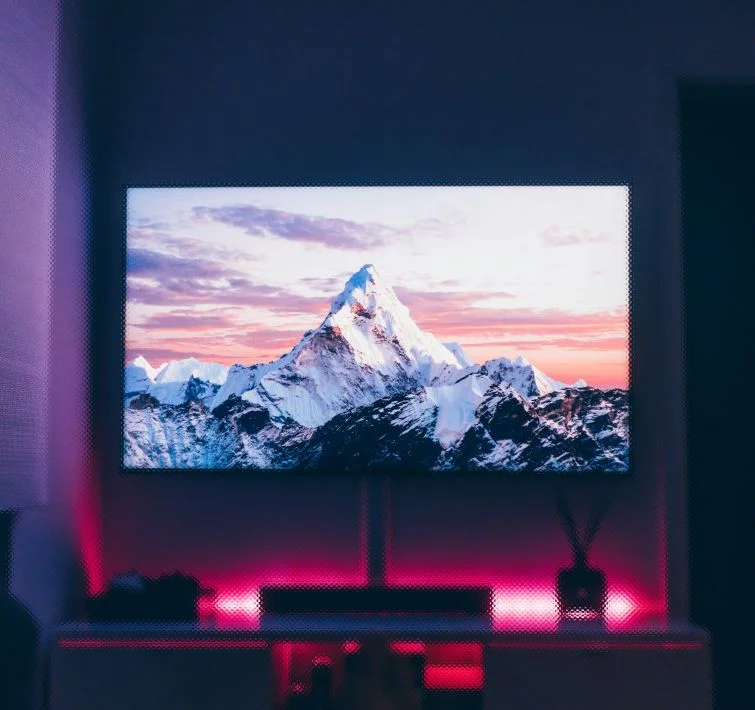 TV screen with a mountain video image