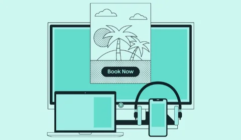 Illustration of omnichannel channels, laptop, mobile, audio and CTV