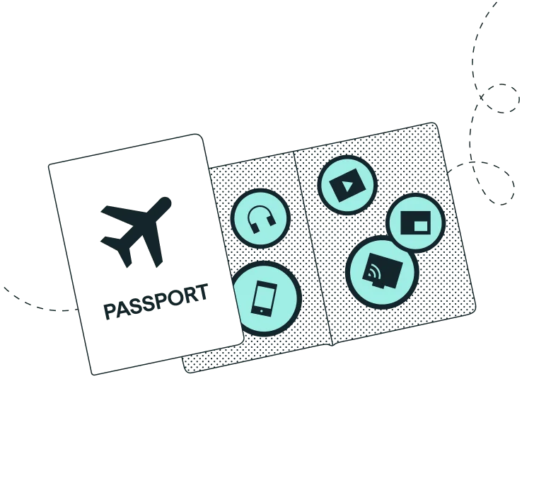 illustration of a passport book with icons inside depicting different advertising channels