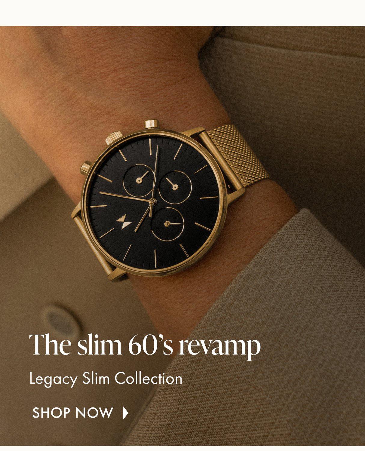 MVMT gold legacy slim watch on wrist