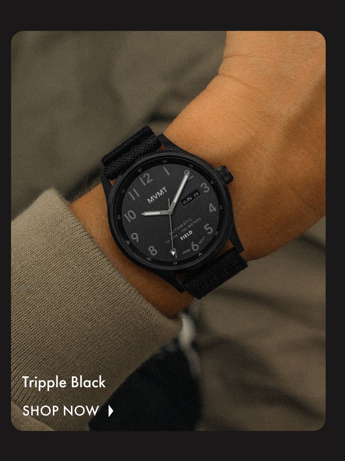 MVMT field watch in triple black