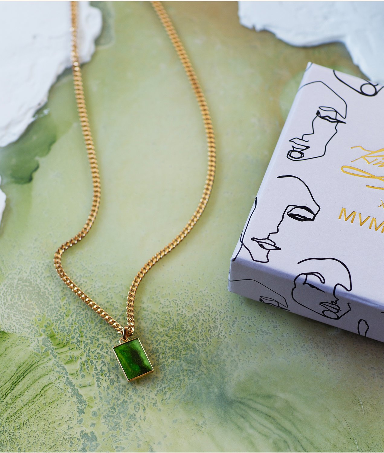 MVMT x Kim Rose gold chain necklace with green pendant