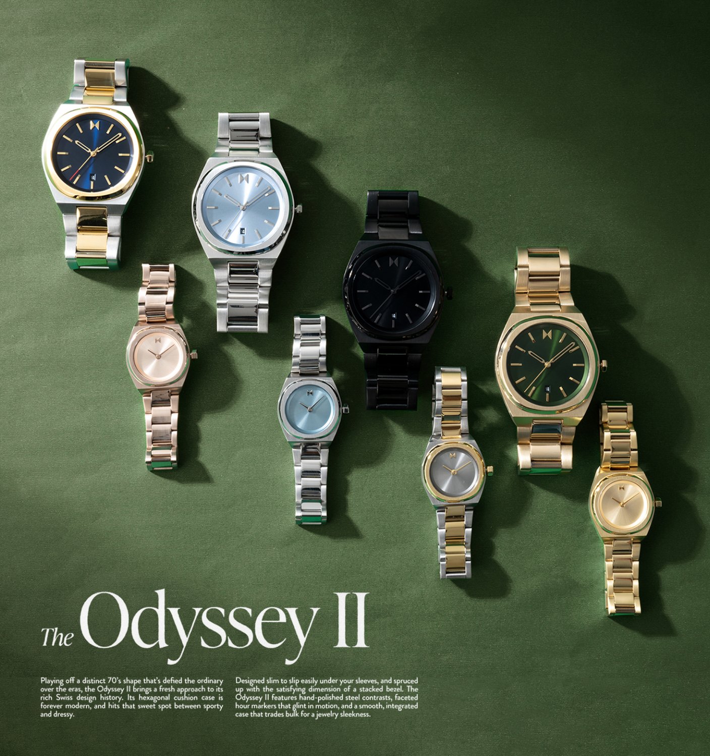 MVMT Odyssey II watch in gold with green face