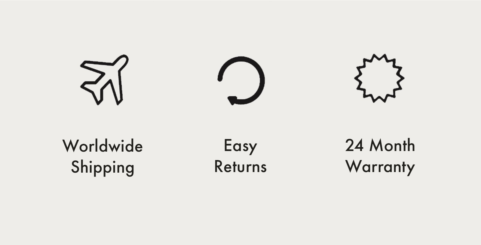 MVMT worldwide shipping, easy returns, 24 month warranty icons