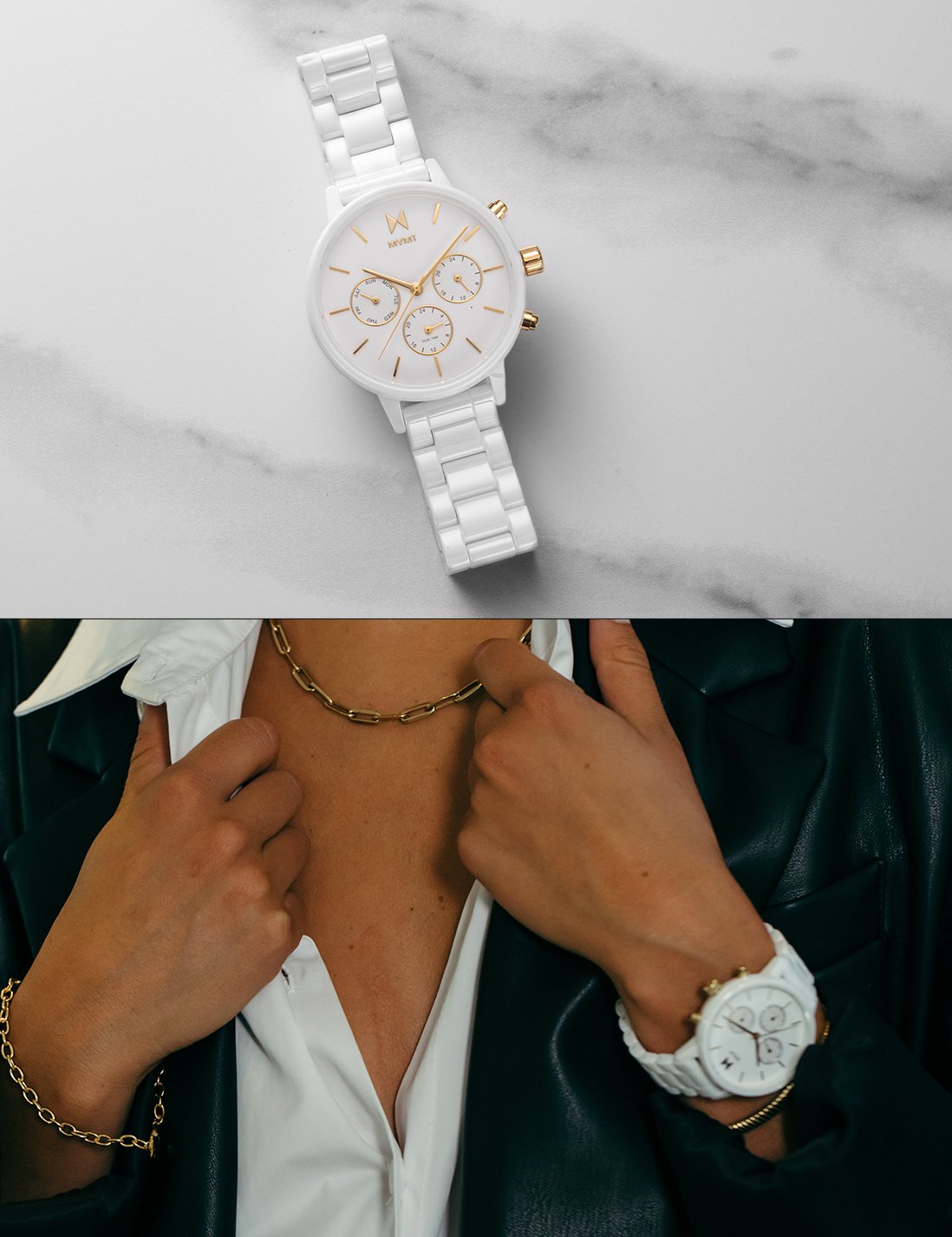 MVMT white ceramic watch