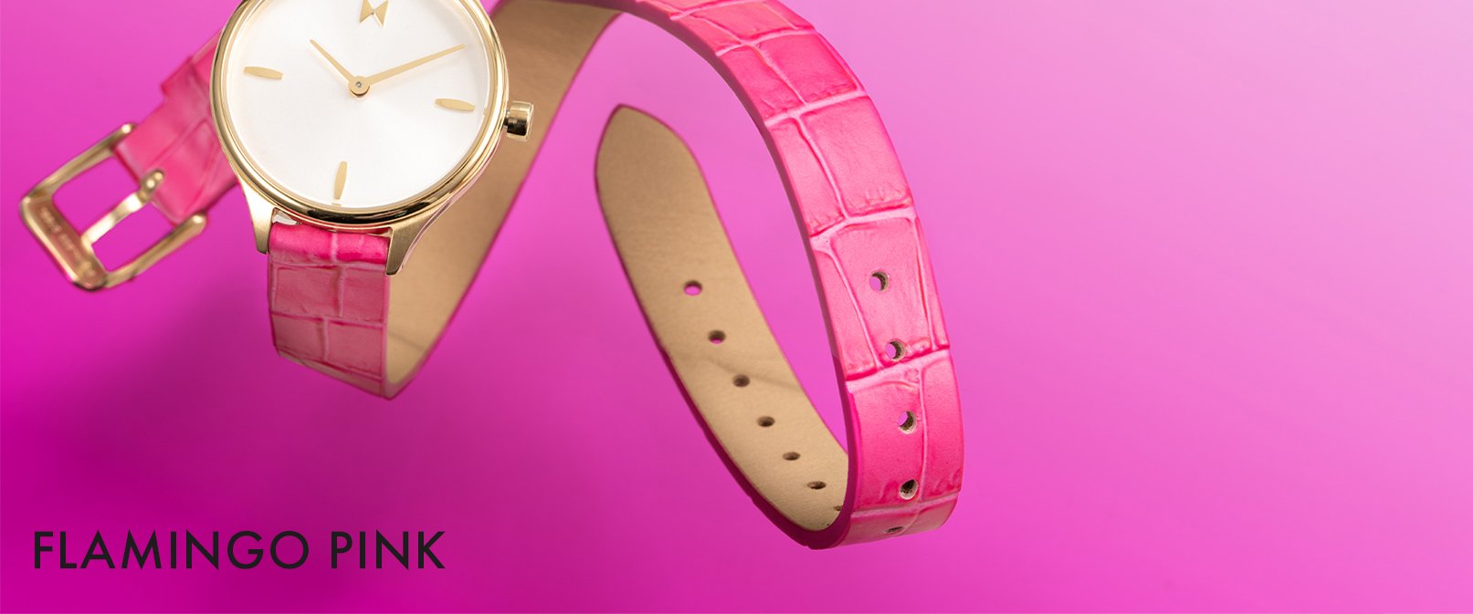 MVMT Reina leather watch with flamingo pink strap