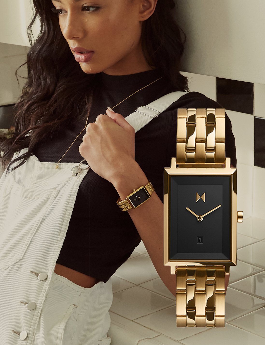 MVMT gold womens signature square watch with black face