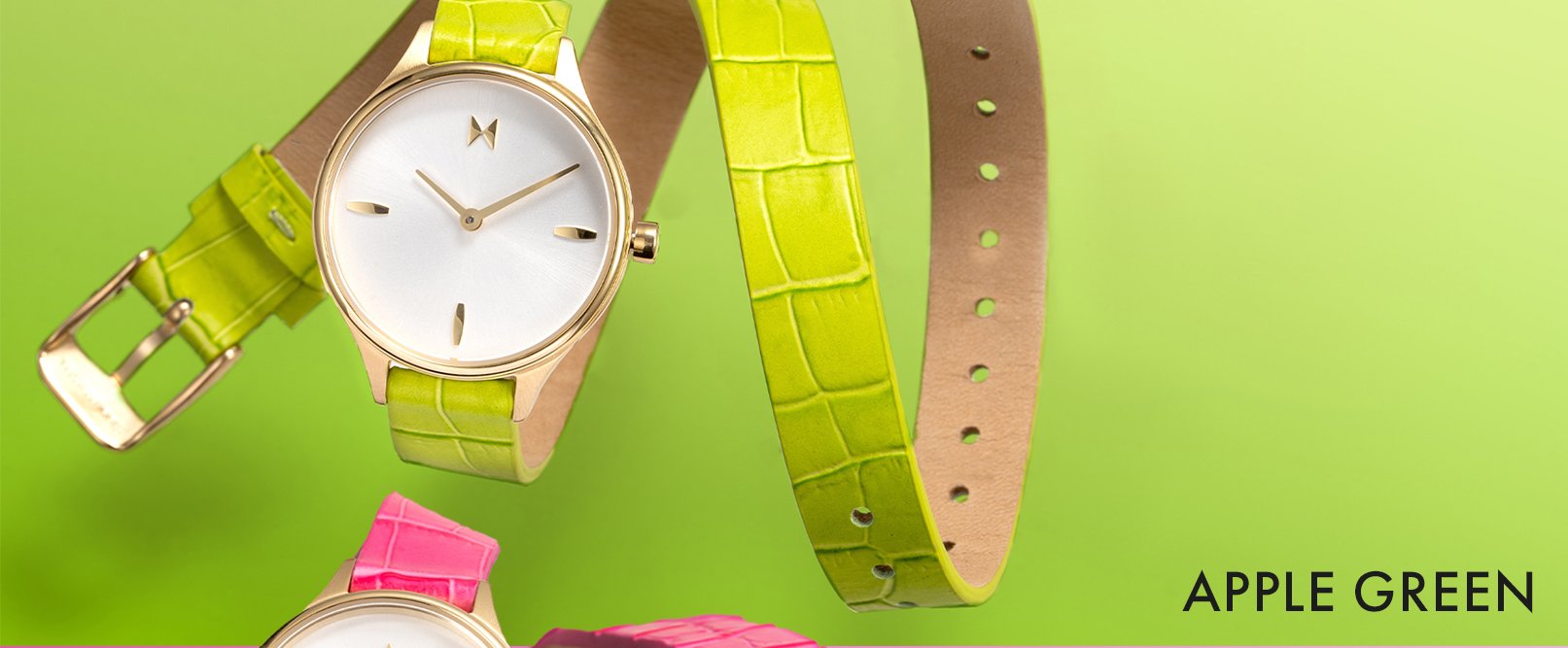 MVMT Reina leather watch with apple green strap
