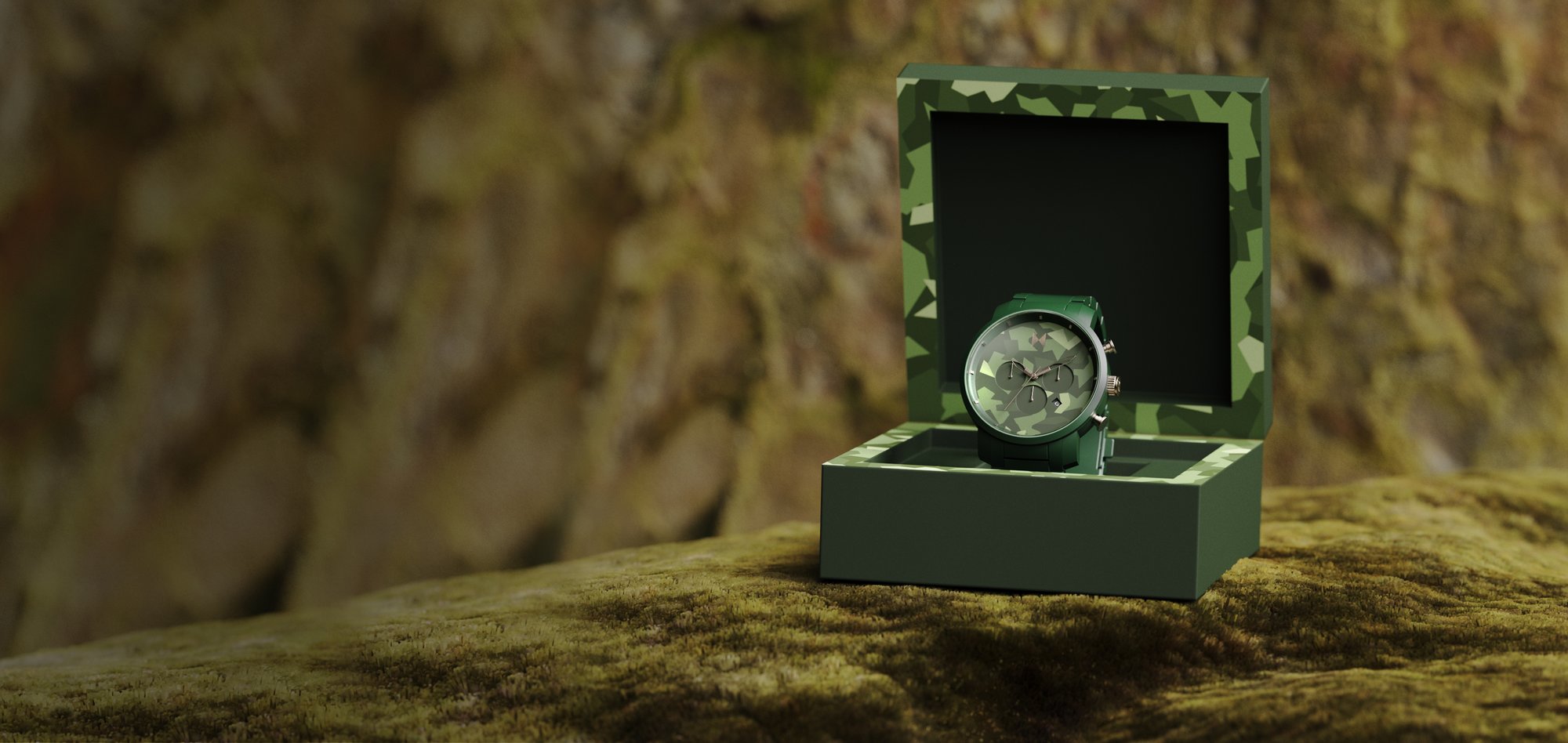 MVMT matte green ceramic chronograph watch