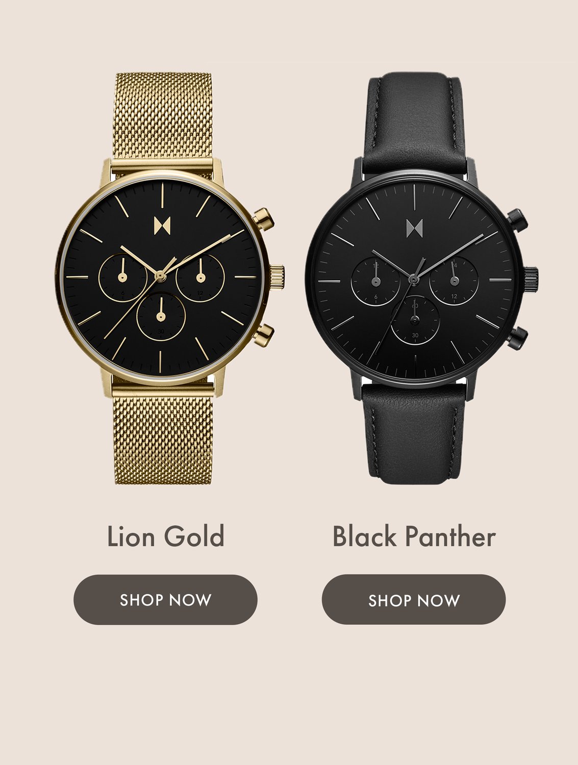 MVMT gold and black Legacy Traveler watches