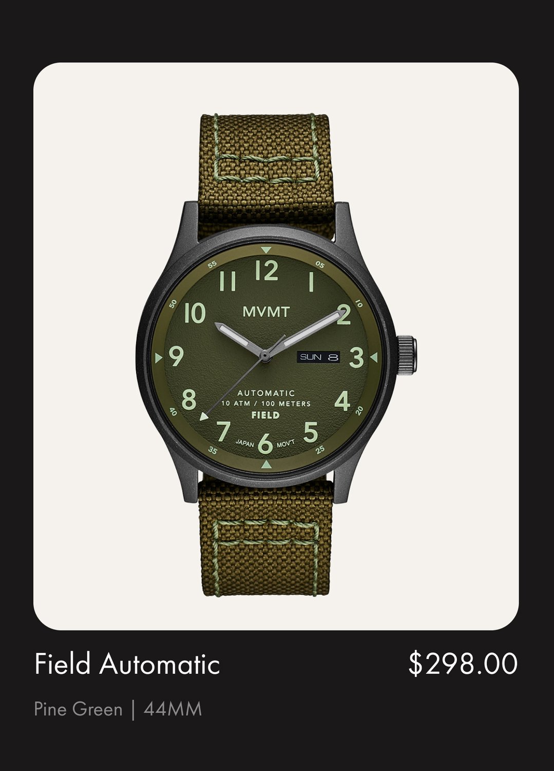 mvmt field watch in pine green