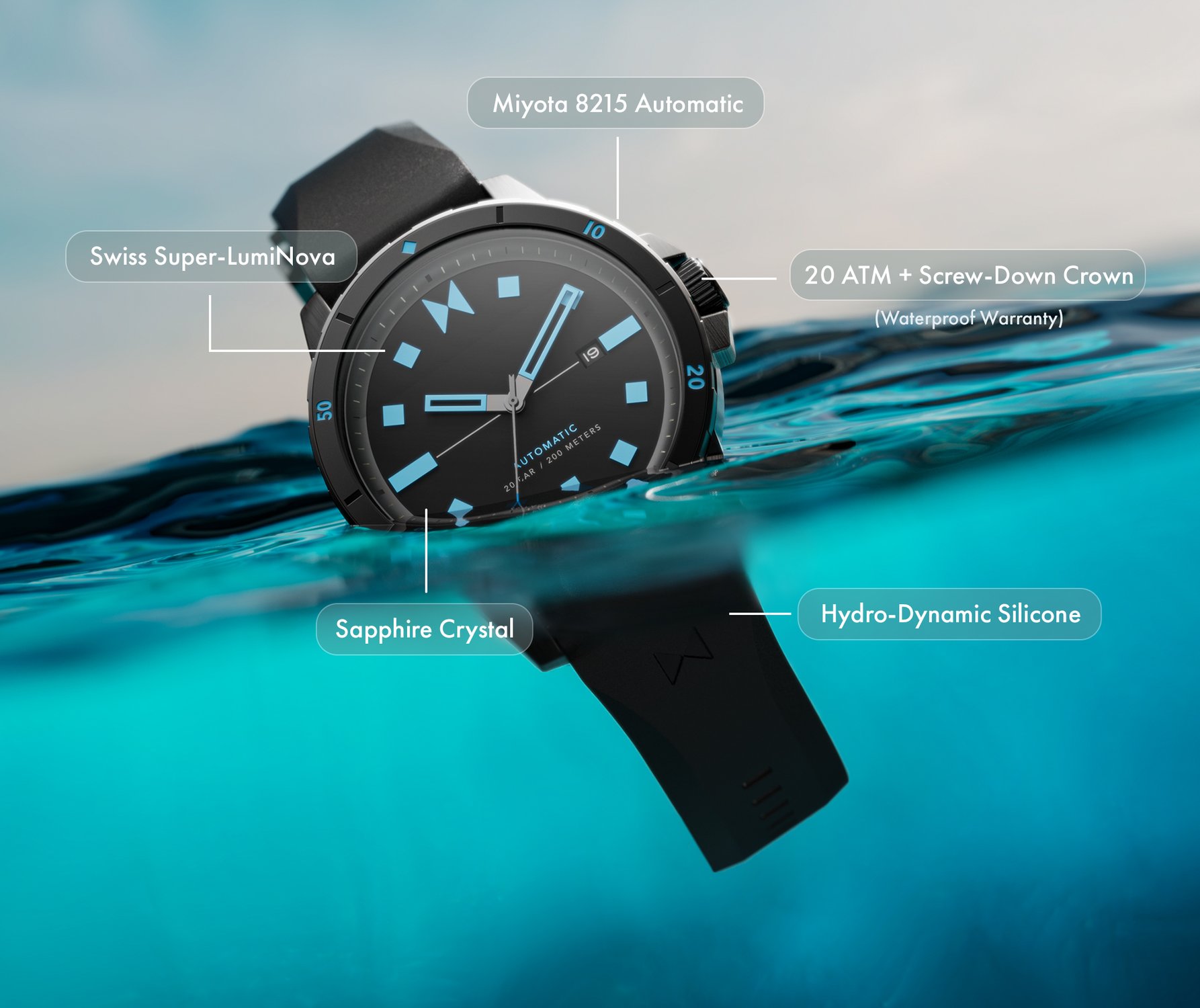 MVMT minimal sport automatic watch underwater