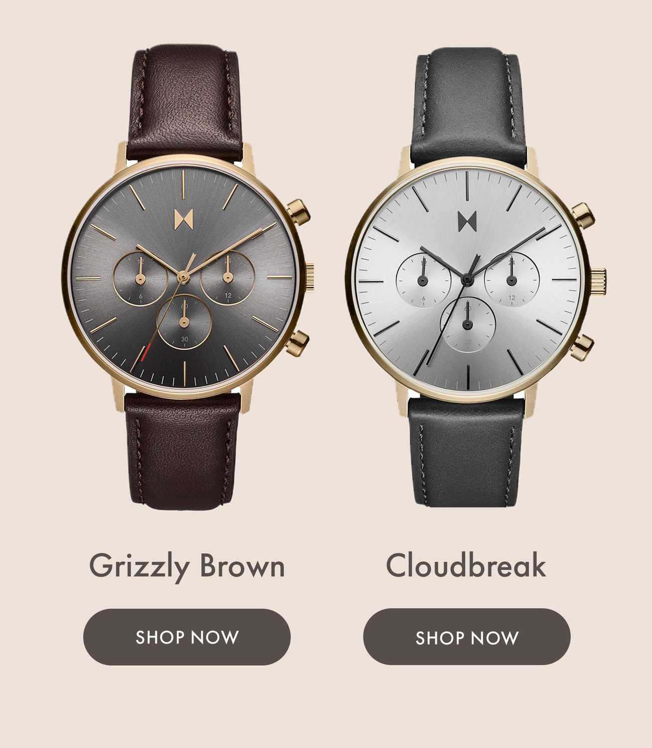 MVMT brown and grey Legacy Traveler watches