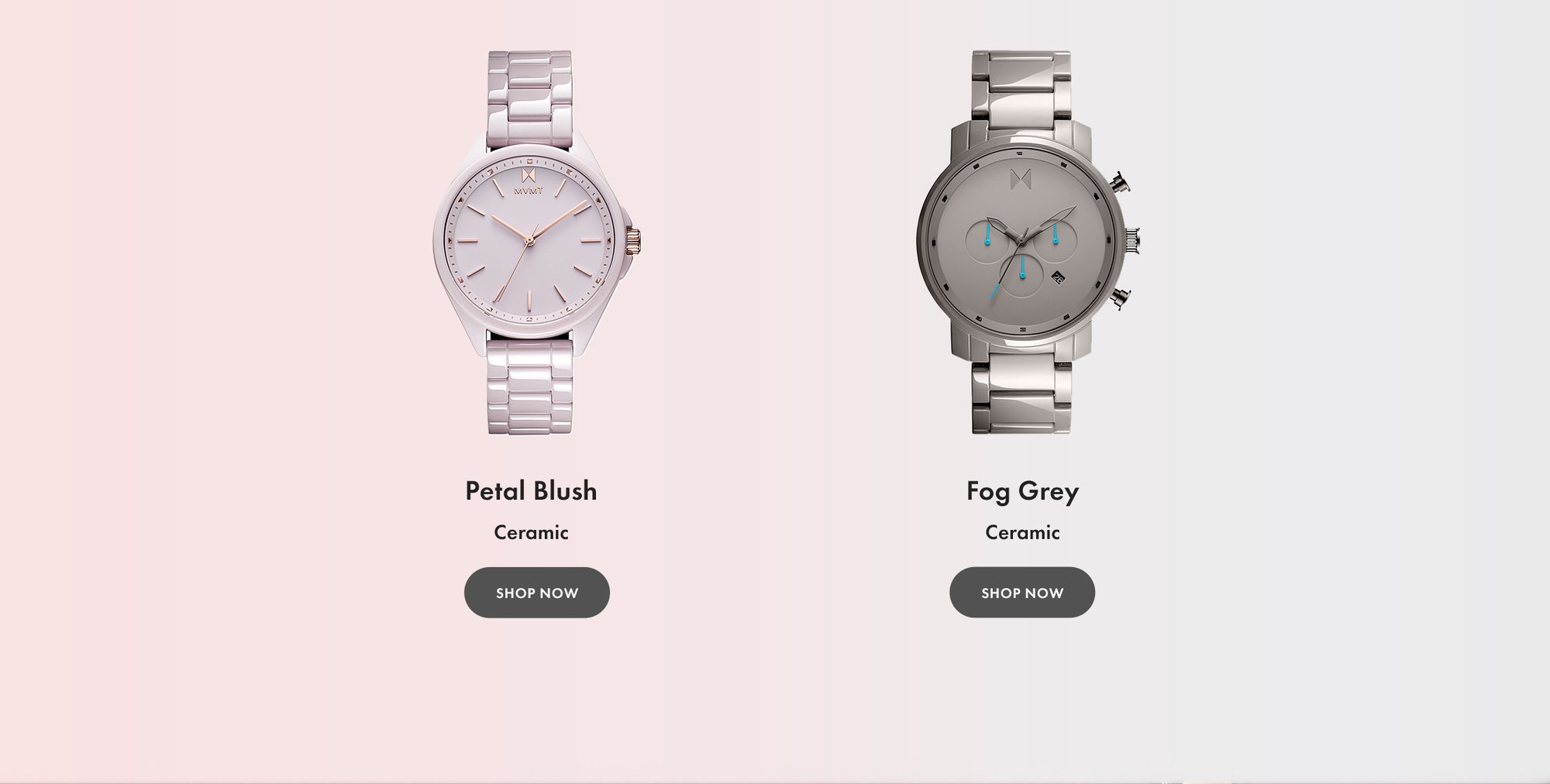 MVMT pink and grey ceramic watches