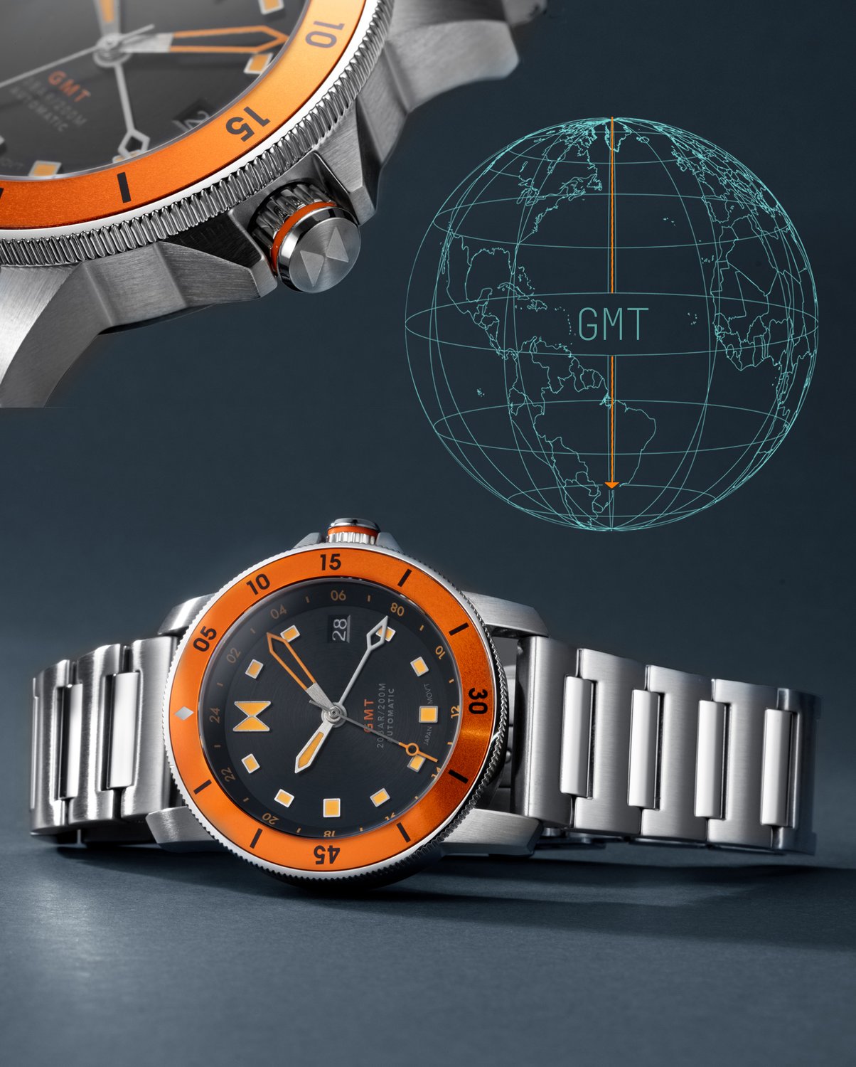 MVMT cali diver orange and silver watch