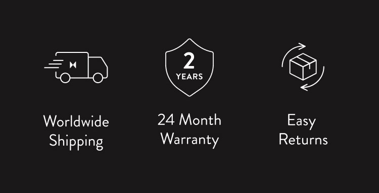 MVMT value props - worldwide shipping, 24 month warranty, easy returns