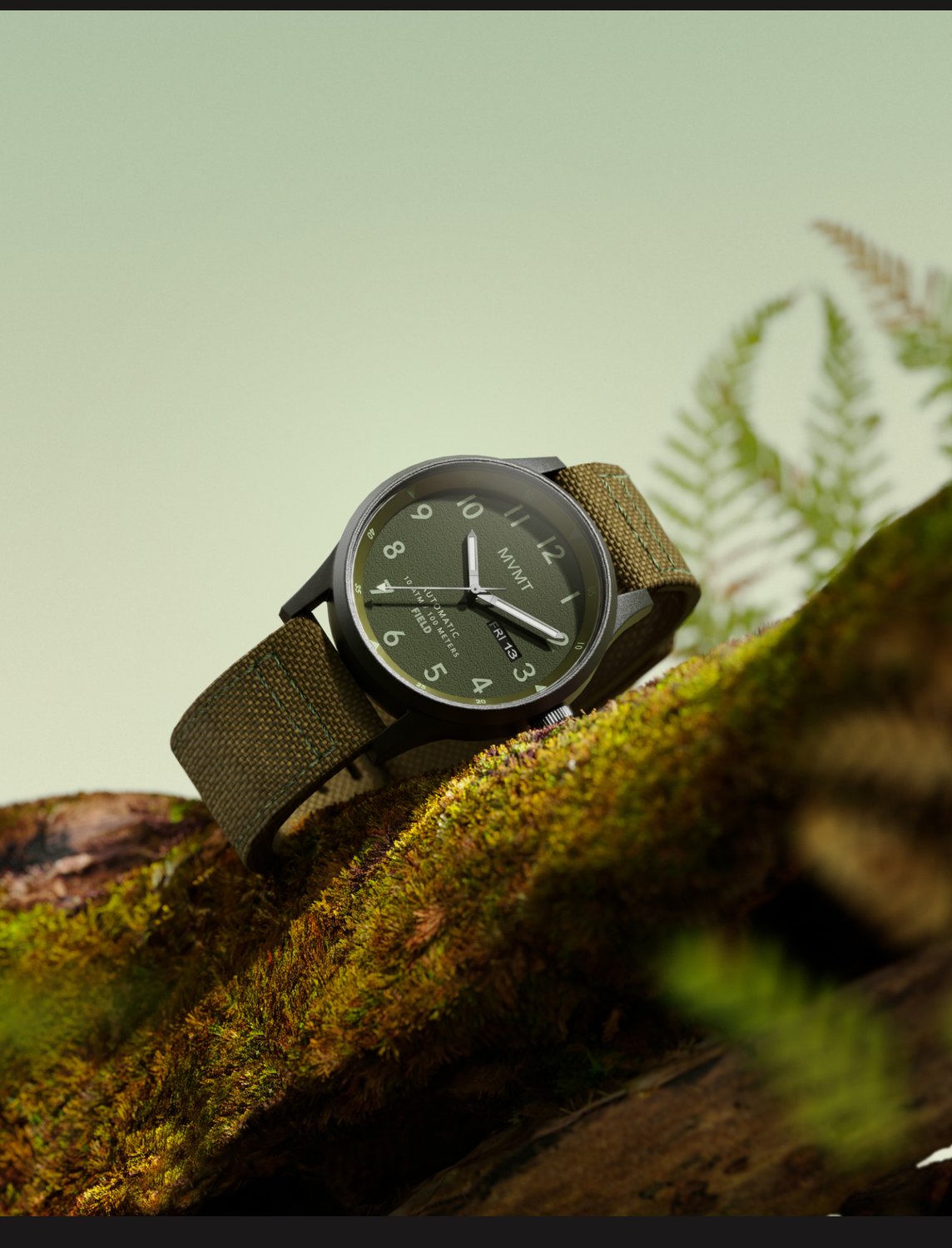 Field watch lying on a bed of moss
