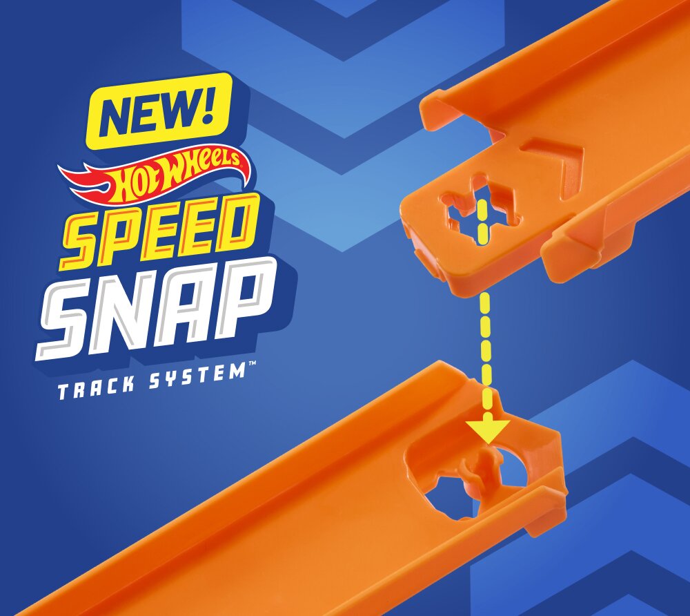 Orange Hot Wheels tracks snapping together. 