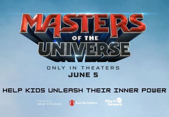 Masters of the Universe Movie logo on a Mattel Philanthropy graphic 