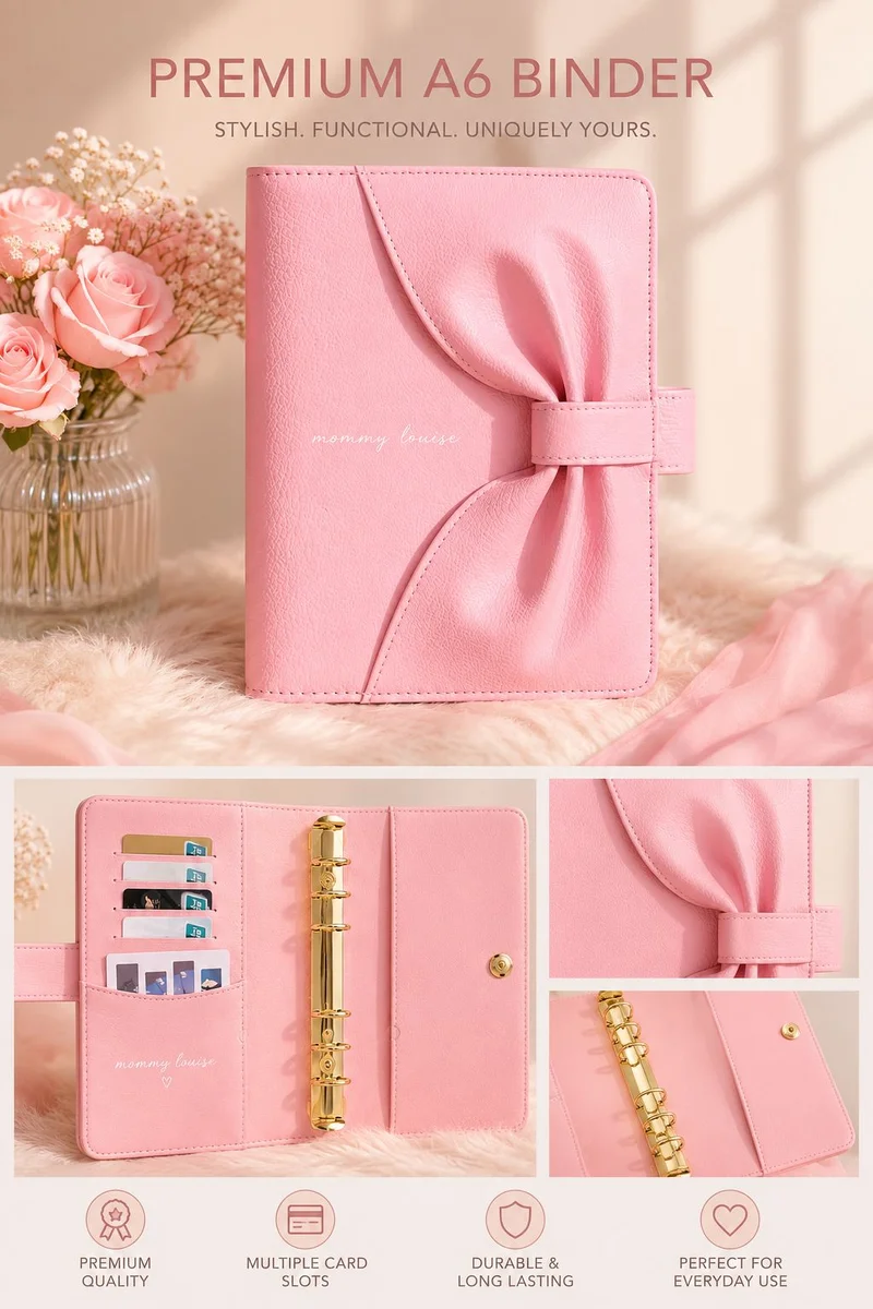 Premium Pink A6 Binder with Bow Detail
