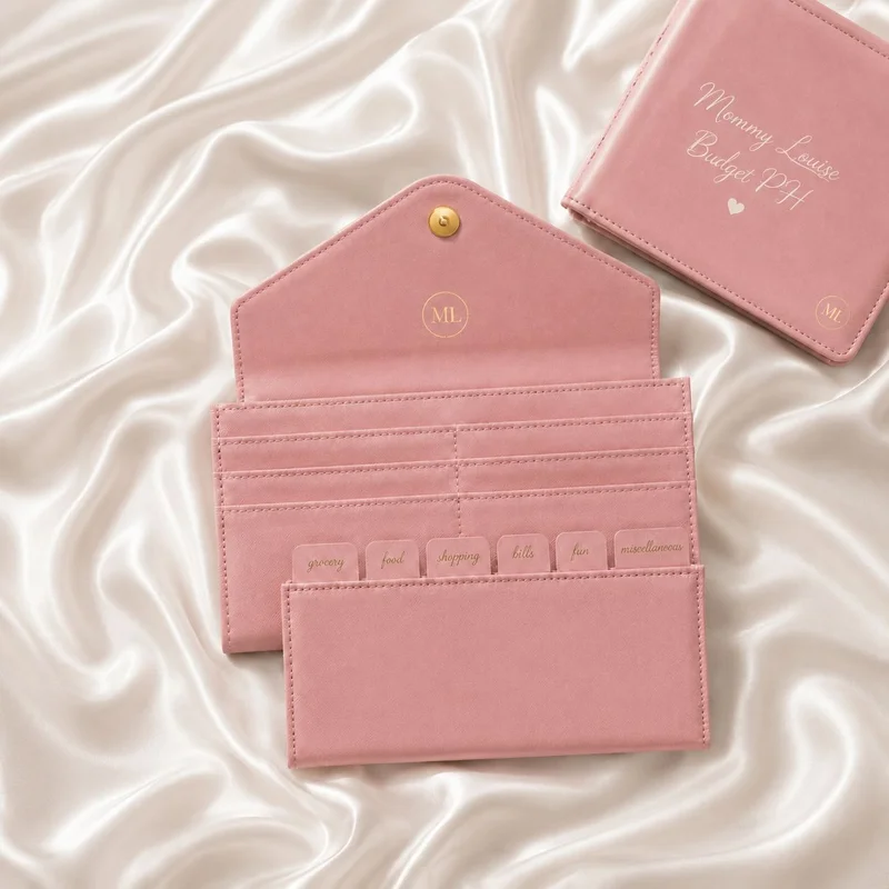 Tabbed Long Wallet - Interior with Budget Tabs in Blush Pink