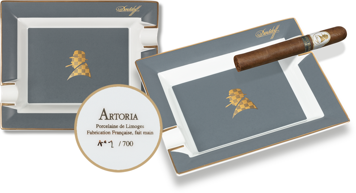 Front view of two Davidoff Winston Churchill Limited Edition 2021 ashtrays. 