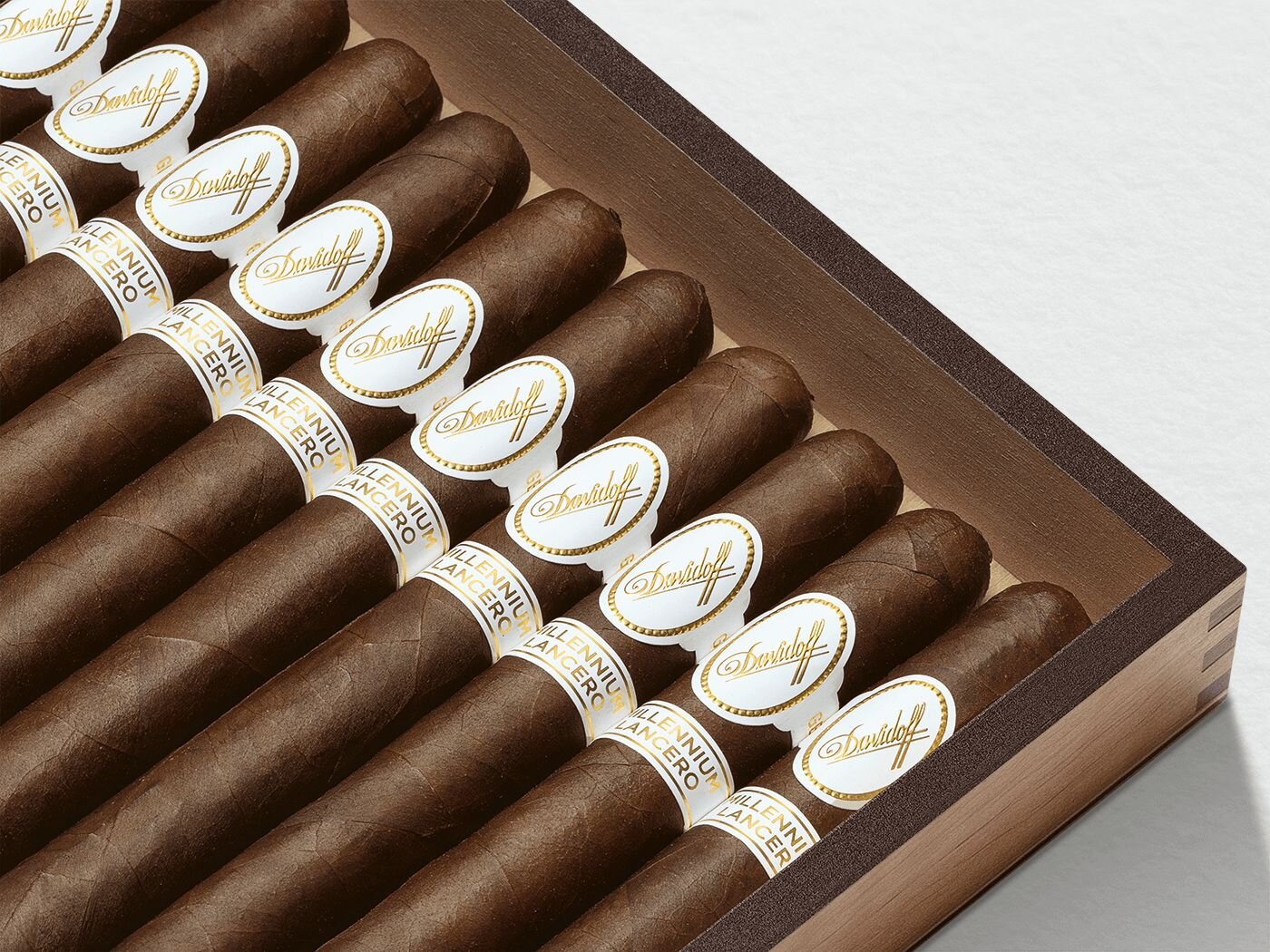 Opened box of the Davidoff Millennium Lancero Limited Edition Collection with 10 cigars inside.