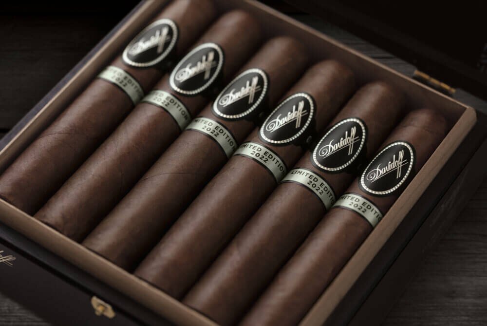 Opened wooden box full of Davidoff Limited Edition 2022 Gran Toro cigars.