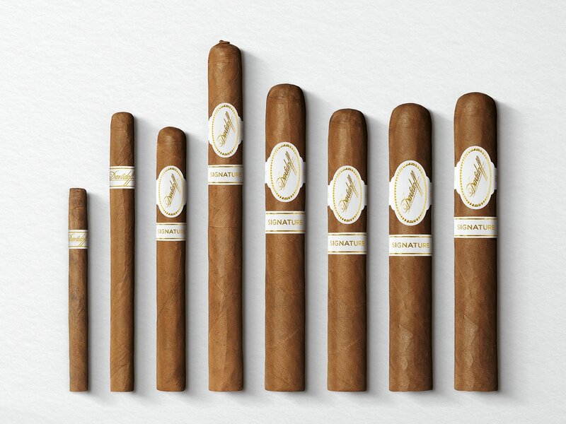 The 8 different formats of the Davidoff Signature line shown next to one another.