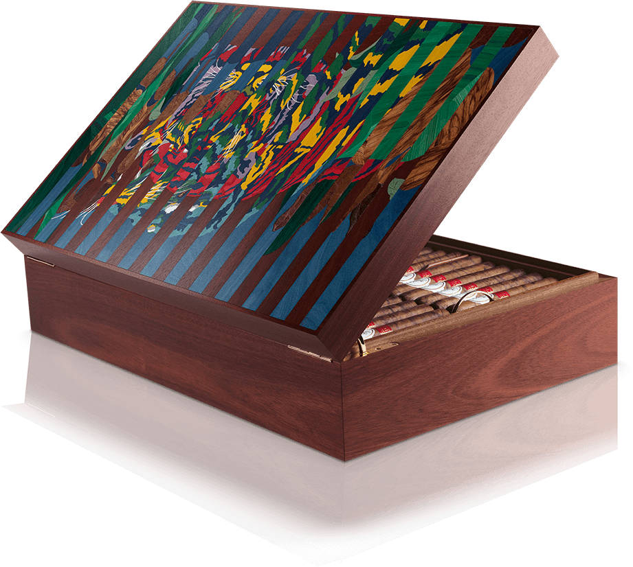 Opened Davidoff Year of the Tiger Limited Edition 2022 Masterpiece humidor with 88 toro cigars inside.