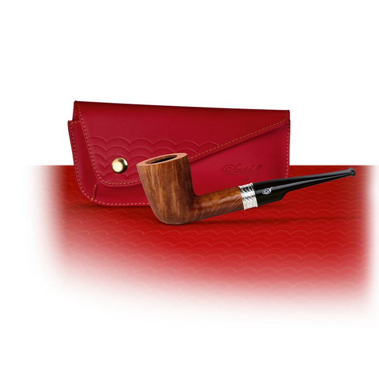 Davidoff Year of the Rabbit pipe next to its leather pouch. 