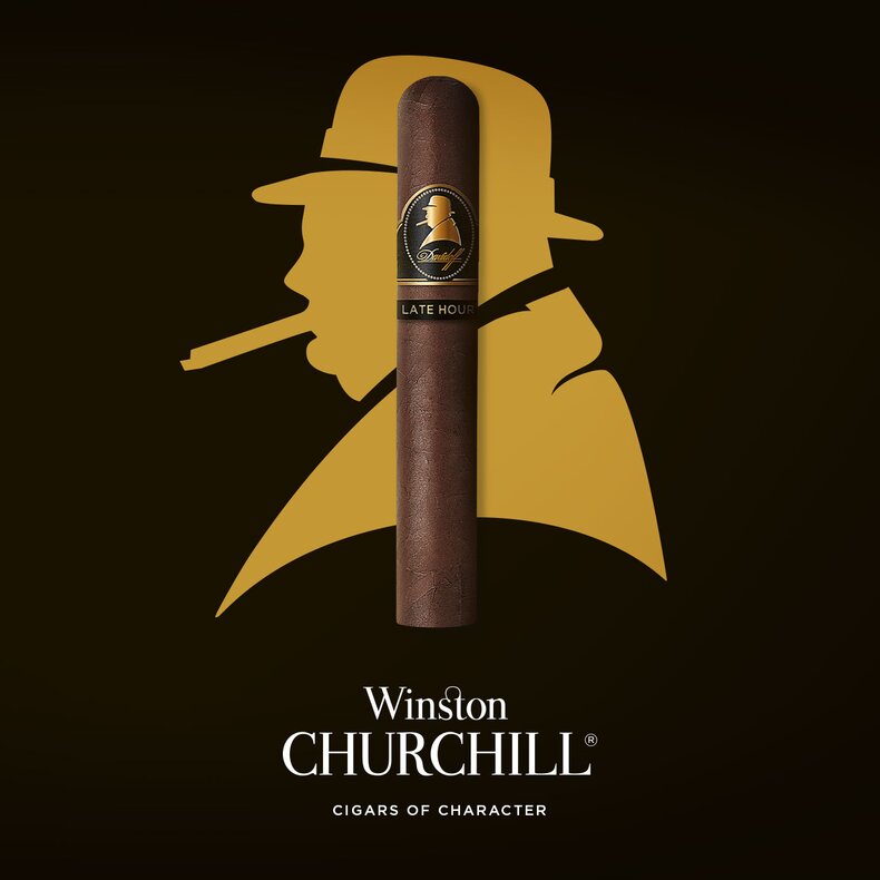 Davidoff Winston Churchill «The Late Hour Series» cigar banner with the Winston Churchill counterfeit logo.