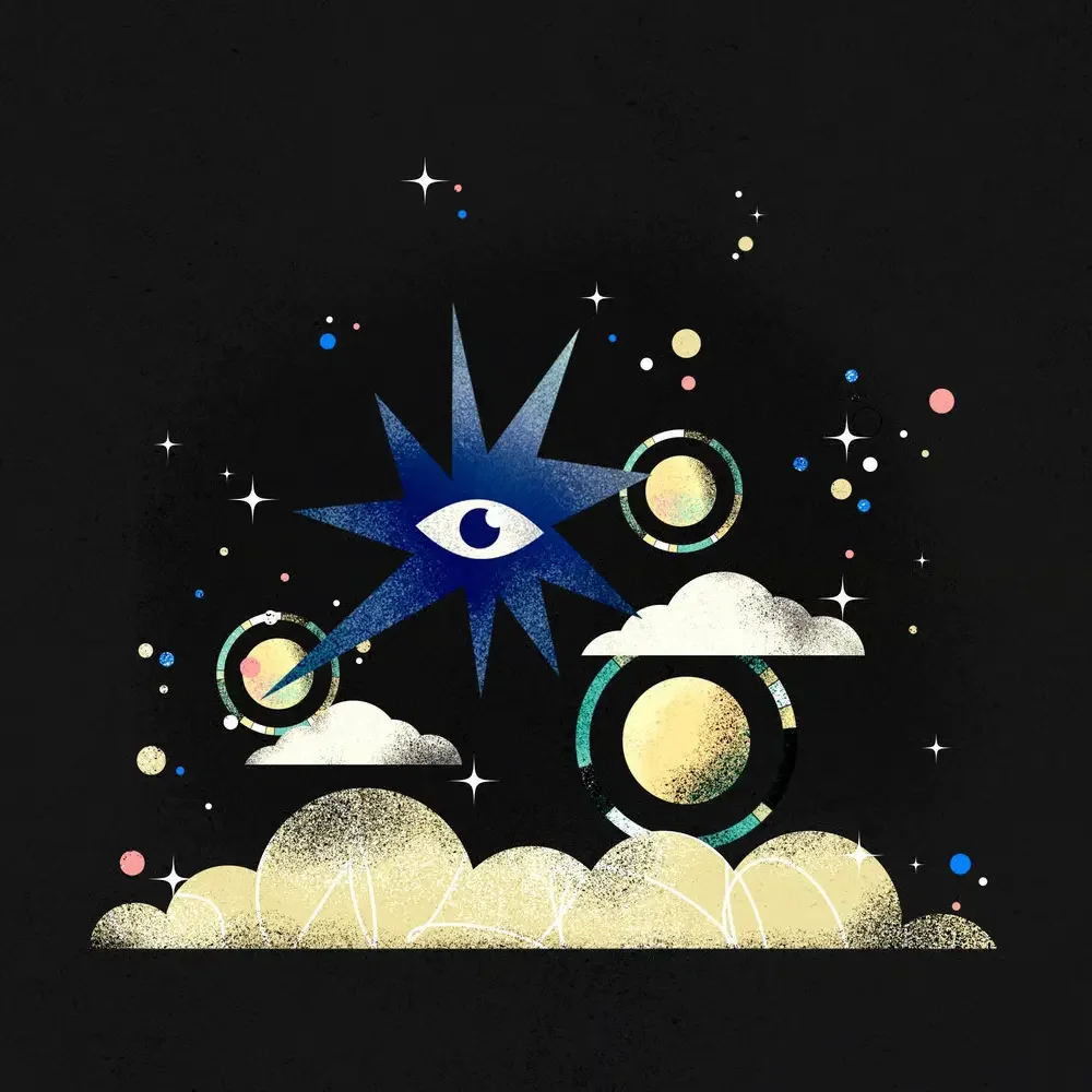 Student project by N Koss, titled "Celestial Grain", made in Illustrator via Skillshare.