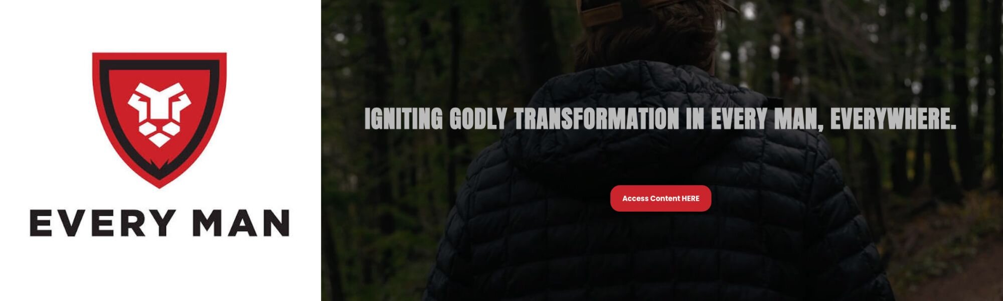 logo of abstract lion inside shield with text Every Man