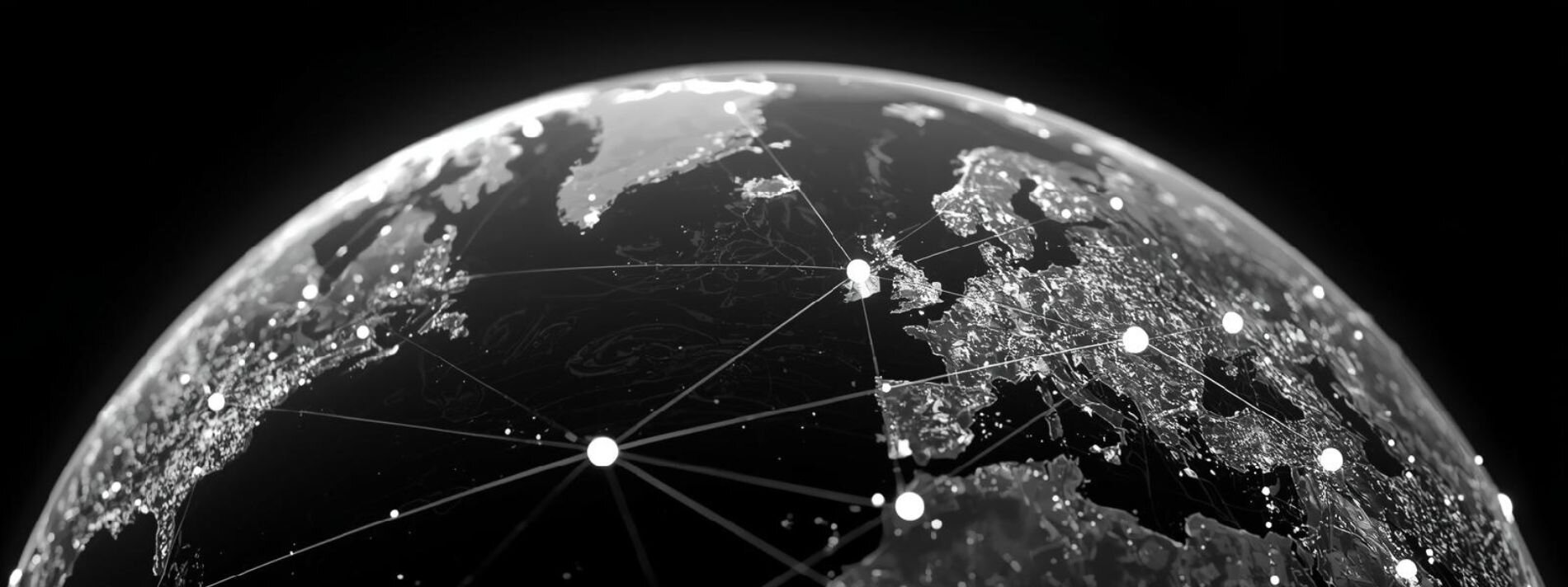 black and white map of the globe