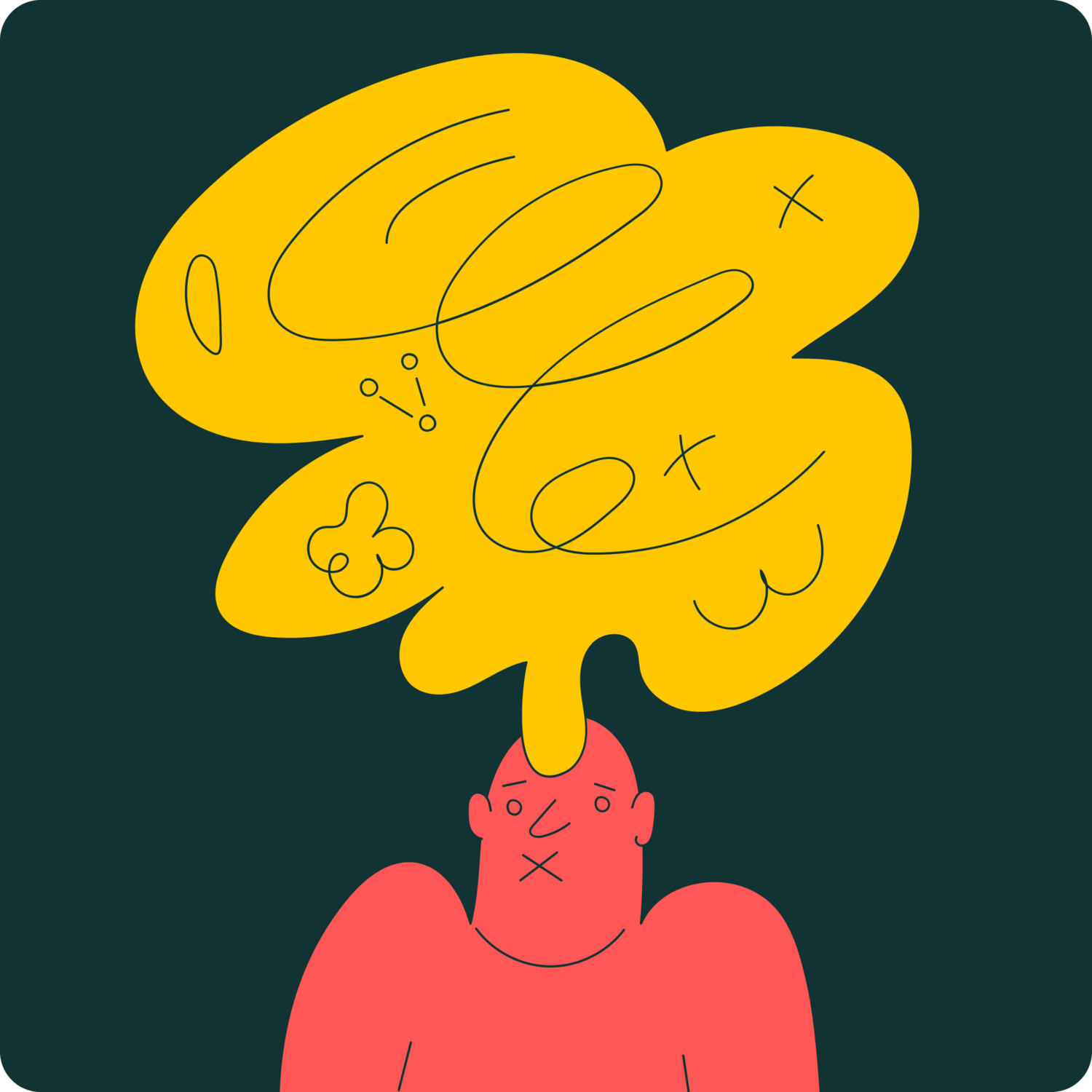 illustration of a distressed person with a thought bubble over their head experiencing the catastrophizing cognitive distortion