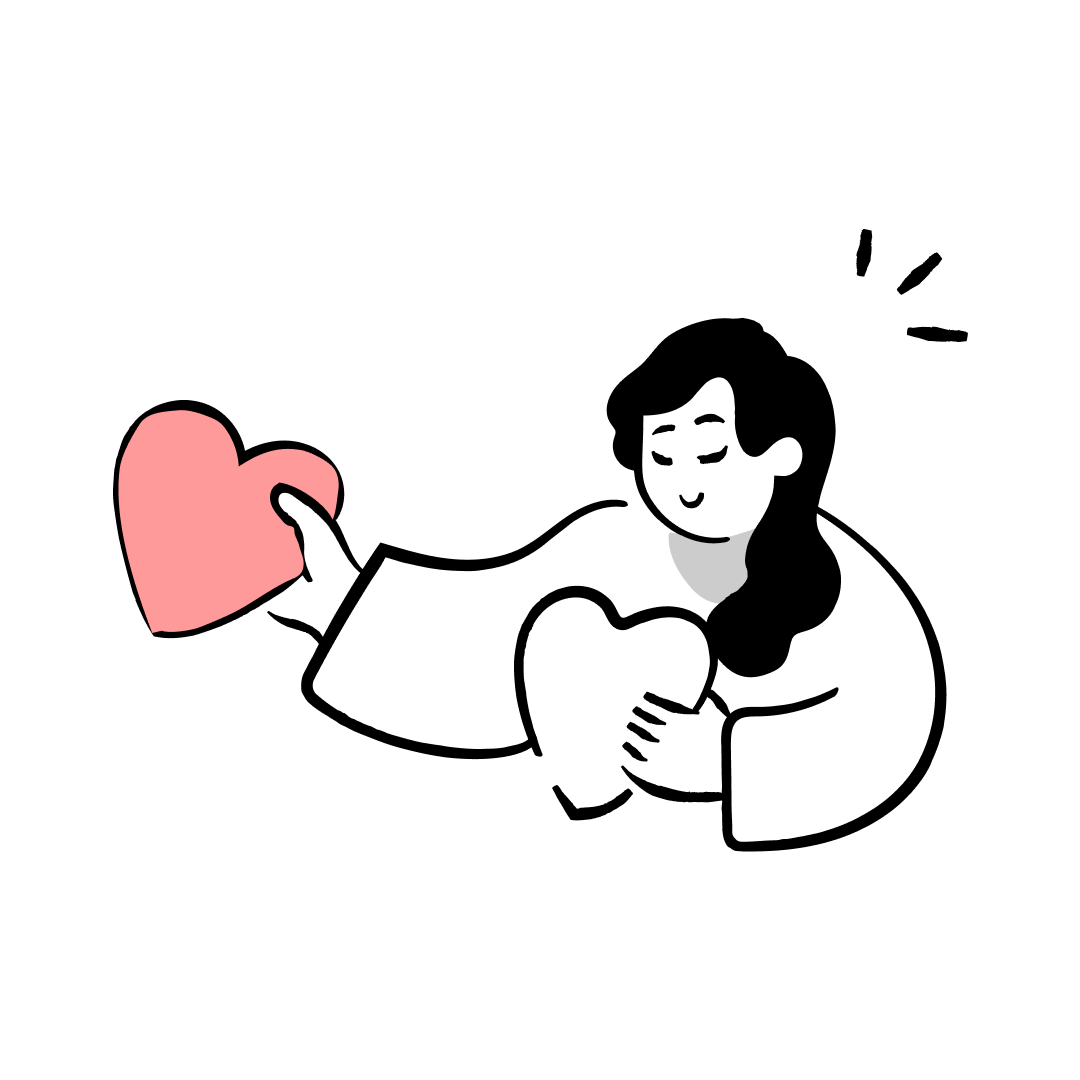 illustration of person holding cartoon hearts