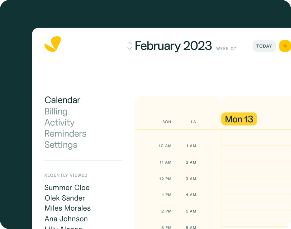 example of simplepractice ehr product, showing the calendar screen