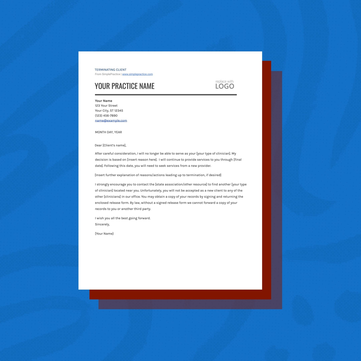 Graphic of the SimplePractice client termination letter template