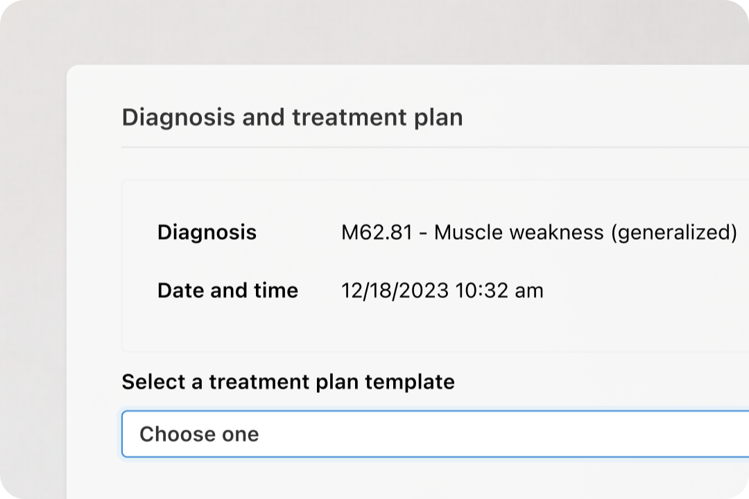 diagnosis and treatment plan template selector in SimplePractice
