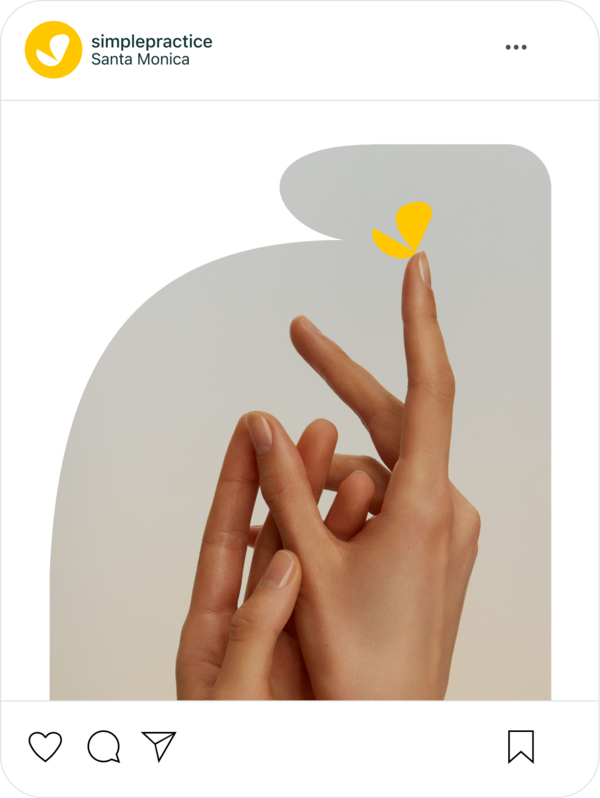 Instagram post for SimplePractice of hands with a yellow butterfly illustration landing on the index finger