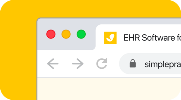 preview of browser tab sowing "EHR Software" and the user on simplepractice.com