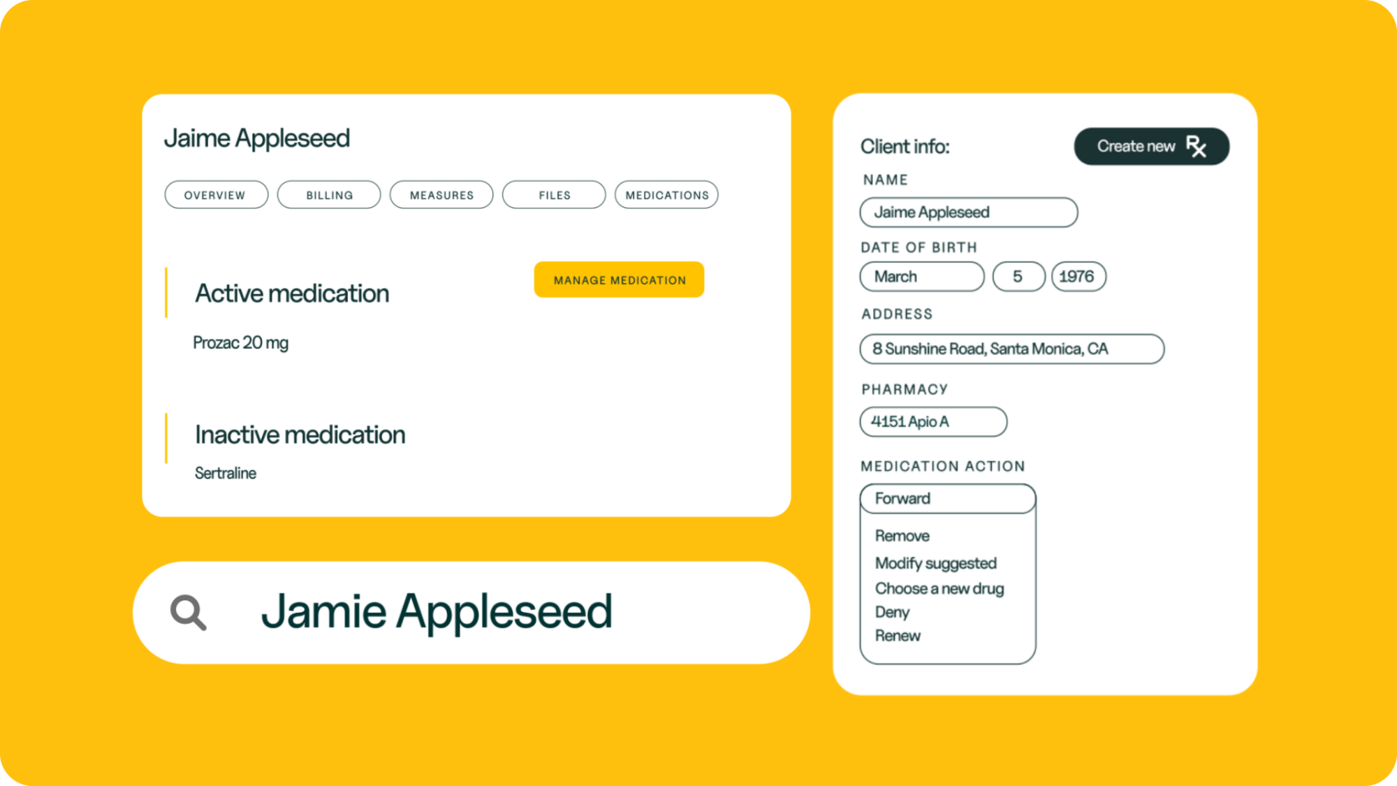 Screenshots of showing eprescribe in simplepractice