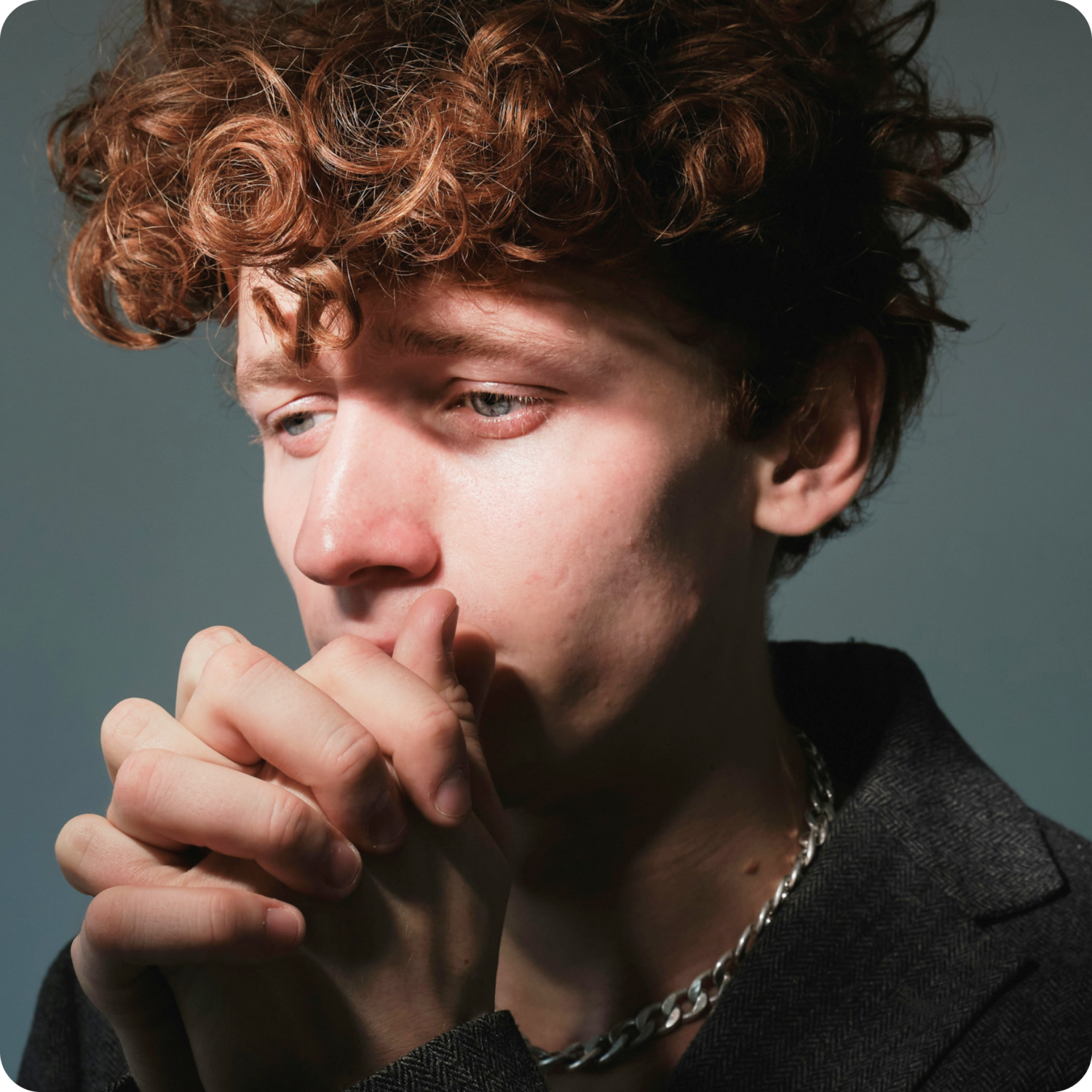 closeup image of person looking fearful