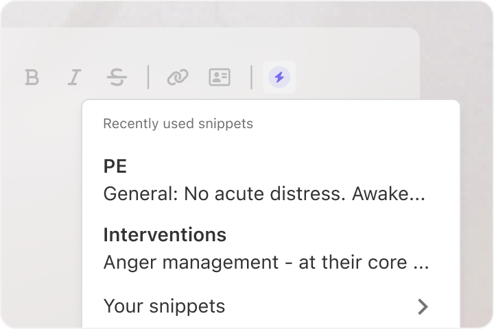 Snippets feature in SimplePractice