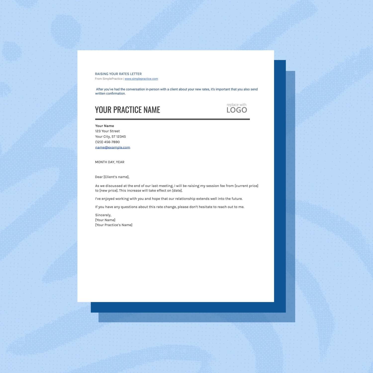 SimplePractice Therapist Rate Increase Letter Template