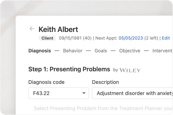 diagnosis and treatment plan in SimplePractice