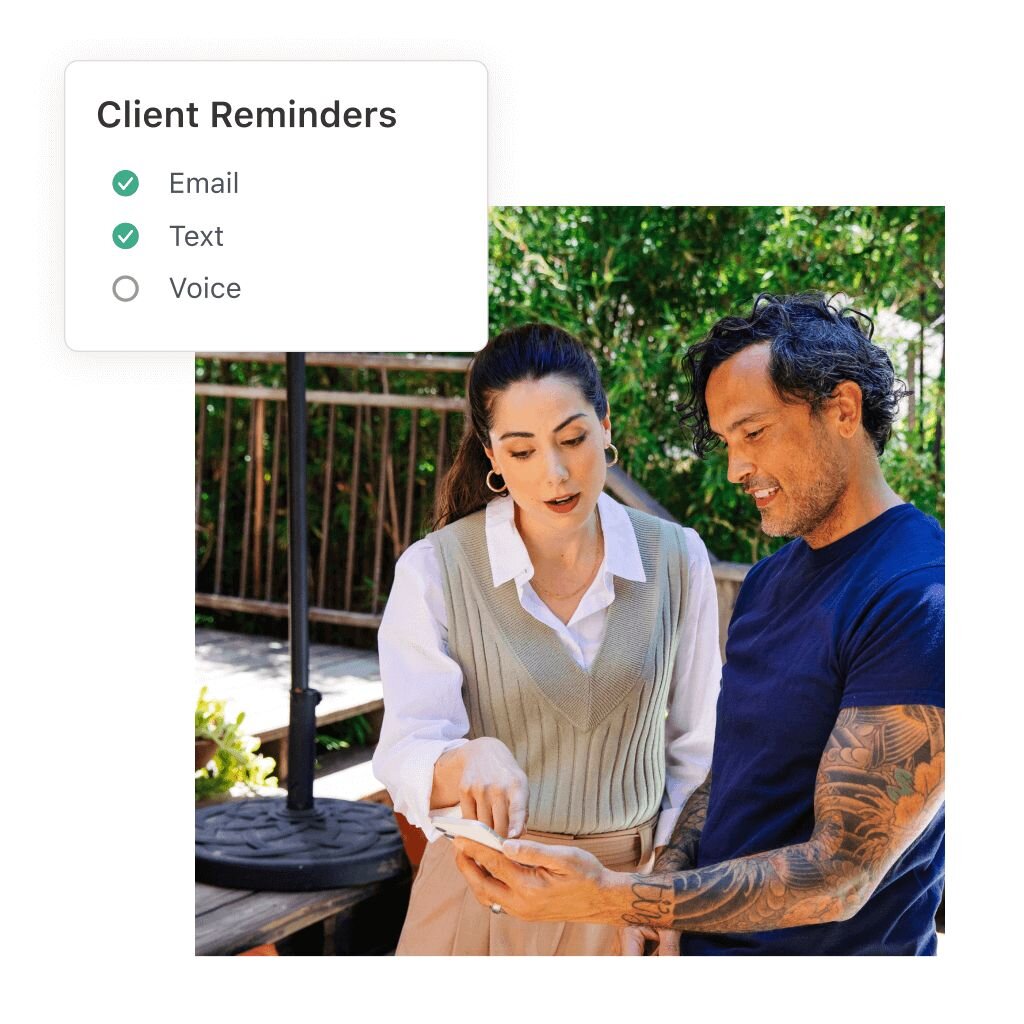 Clinician and client selecting client reminder preferences in SimplePractice on a mobile phone