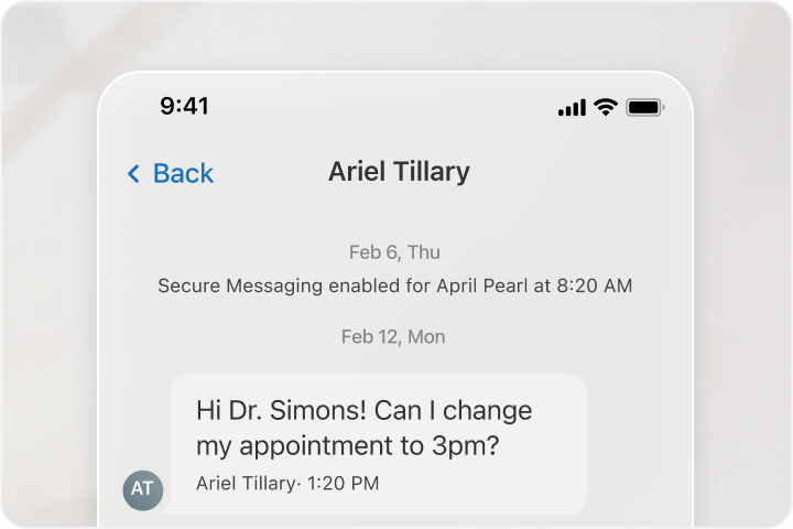 Secure messaging via mobile app in SimplePractice