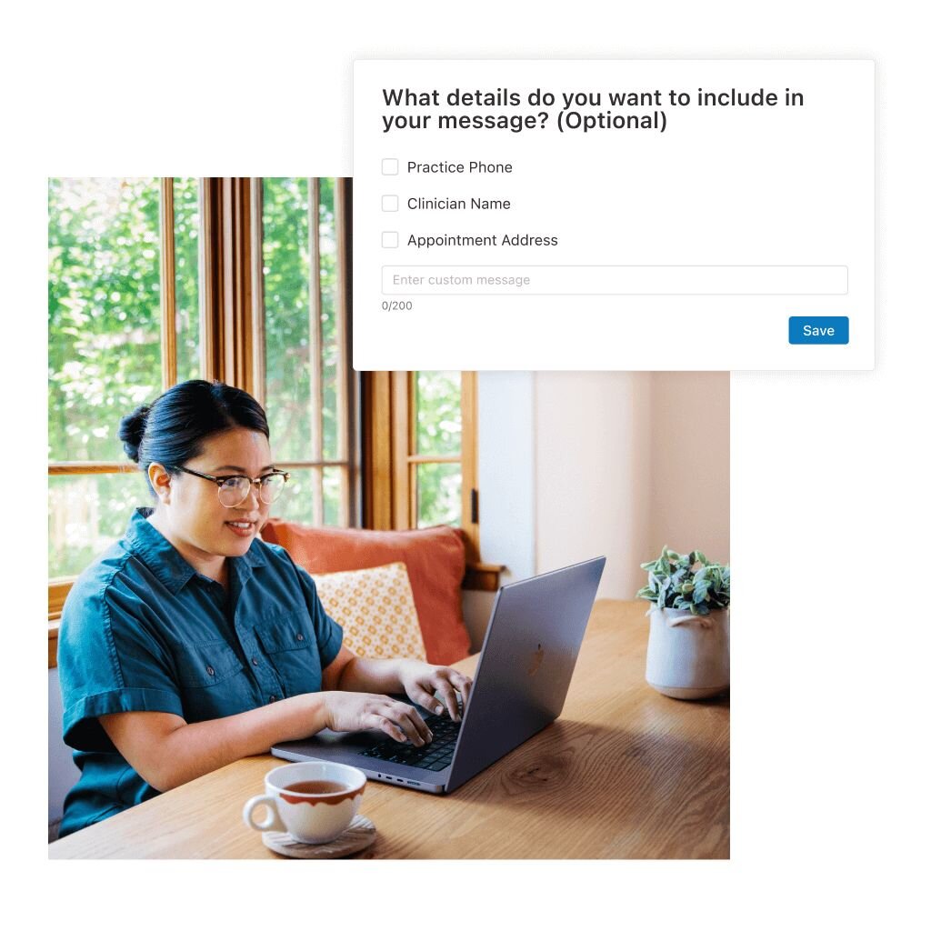 Clinician personalizing their appointment reminder message details in Simplepractice